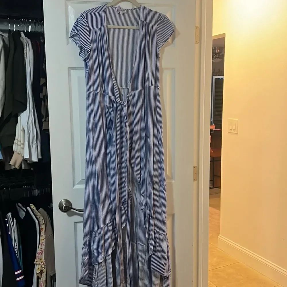 XIX Palms Open Cover Up Duster - Blue & White Striped - Size 2 Like New